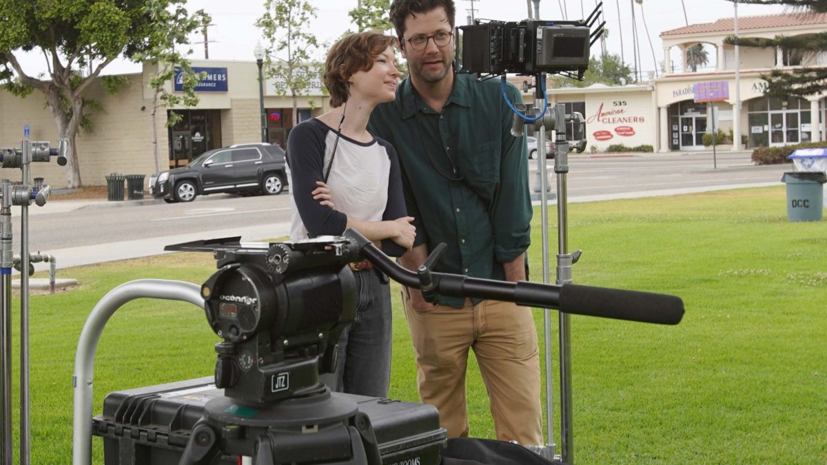 Arielle Kilker and Dave Nordstrom on set